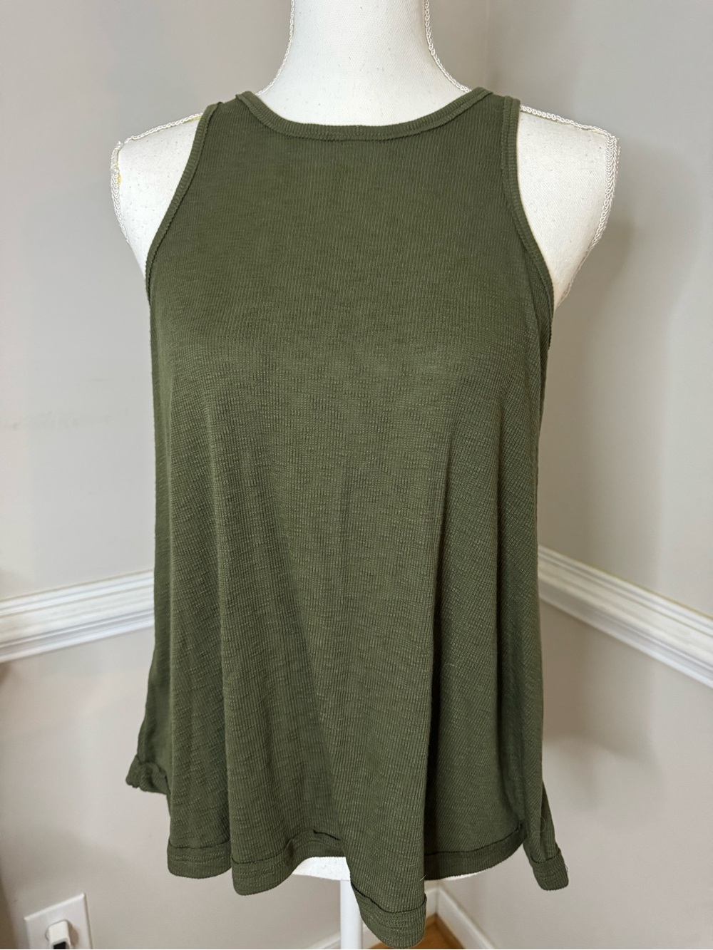 Free People Olive Green Ribbed Swing Tank Size M